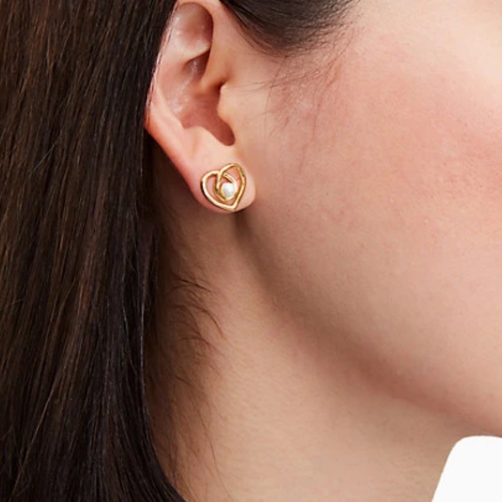 KATE SPADE NWT Cream Gold Infinity Heart Stud Earrings Gold - Picture 3 of 6
